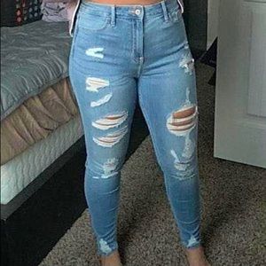 Hollister, light wash blue ripped jeans